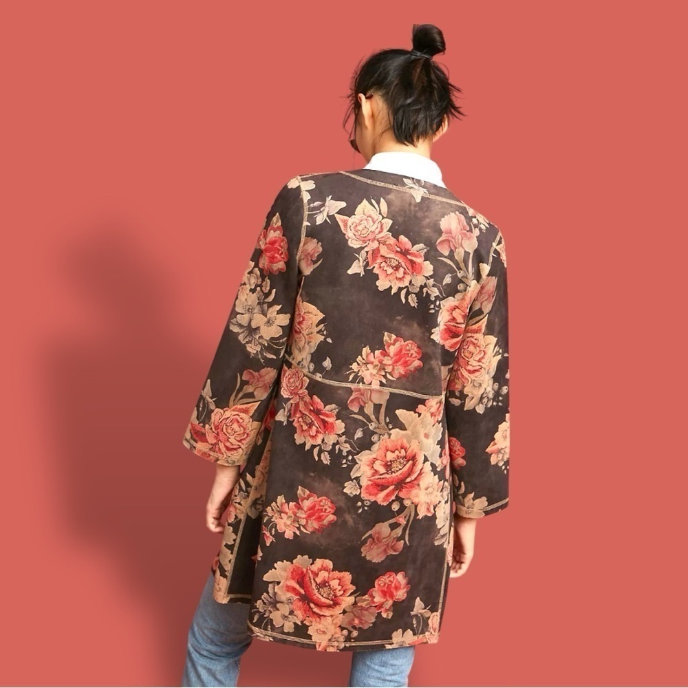 ANTHROPOLOGIE SOLITAIRE LONG FLORAL JACKET SIZE SMALL OR MED Brown Orange - Picture 2 of 16